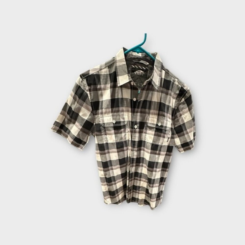 Vans Off The Wall Plaid‎ Button Up Short Sleeve Kids Shirt Size X-Large XL EUC